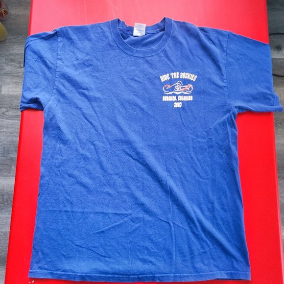 Moto graphic design T-shirt blue men's size L - Picture 4 of 5